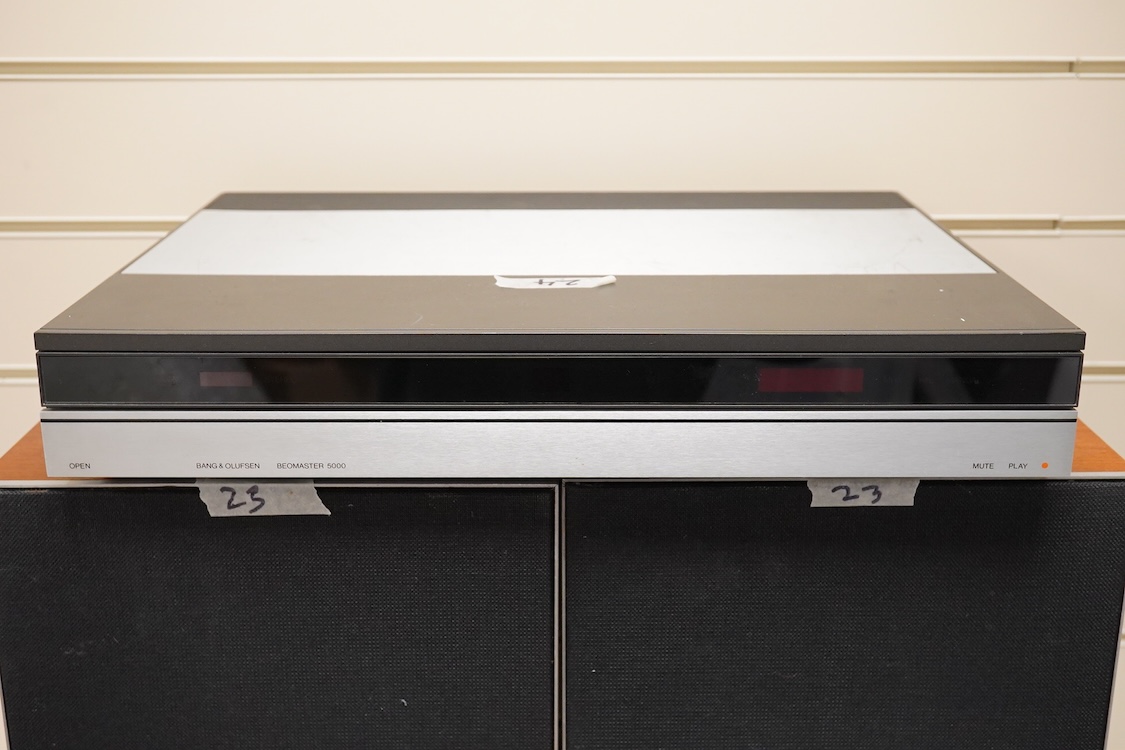 A Bang & Olufsen Beomaster 5000 amplifier, together with a pair of Beovox 3702 speakers